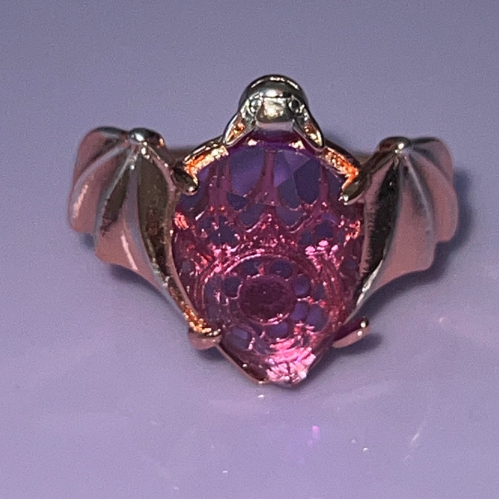 Elegant Pink Gemstone Bat Ring